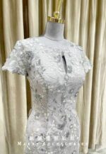 灰色蕾絲繡花水滴洞媽媽禮服