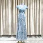 藍色緹花蕾絲古風媽媽禮服