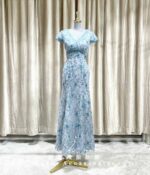 藍色緹花蕾絲古風媽媽禮服