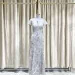 灰色蕾絲繡花水滴洞媽媽禮服