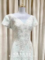 綠色復古蕾絲花媽媽禮服