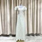 綠色復古蕾絲花媽媽禮服