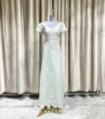 綠色復古蕾絲花媽媽禮服