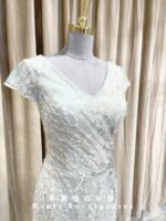 綠色水鑽碎花V領媽媽禮服