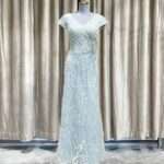 綠色水鑽碎花V領媽媽禮服