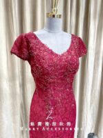 紅色古典蕾絲花紋媽媽禮服