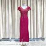 紅色古典蕾絲花紋媽媽禮服