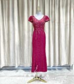 紅色古典蕾絲花紋媽媽禮服