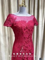 紅色古典繡花小包袖媽媽禮服