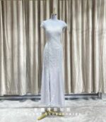 灰色排鑽空紗媽媽禮服