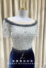 藍色絨布魚尾滿鑽媽媽禮服