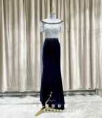 藍色絨布魚尾滿鑽媽媽禮服