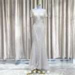 香檳金華麗滿鑽網紗V領媽媽禮服