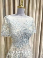 米藍色小清新碎鑽澎澎裙媽媽禮服