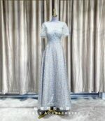 米藍色小清新碎鑽澎澎裙媽媽禮服