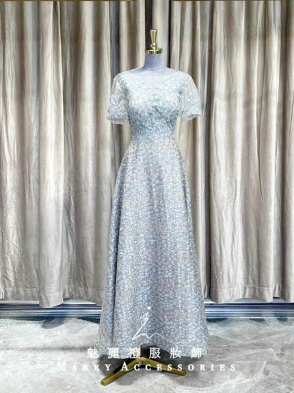 米藍色小清新碎鑽澎澎裙媽媽禮服