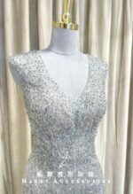 銀色V領滿鑽魚尾媽媽禮服