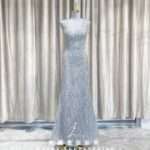 銀色V領滿鑽魚尾媽媽禮服