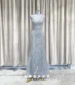 銀色V領滿鑽魚尾媽媽禮服