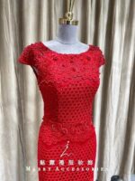 紅色蕾絲短魚尾媽媽禮服