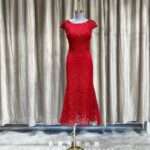 紅色蕾絲短魚尾媽媽禮服