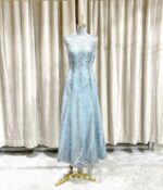 綠色襯布羽毛狀蕾絲媽媽禮服