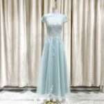 綠色閃鑽蕾絲A字媽媽禮服