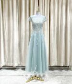 綠色閃鑽蕾絲A字媽媽禮服