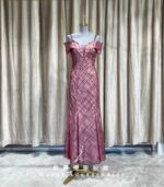 紅色條紋蕾絲繡花卡肩媽媽禮服