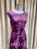 紫色緞面古風立體繡花媽媽禮服