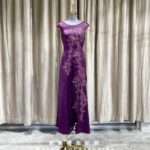 紫色緞面古風立體繡花媽媽禮服