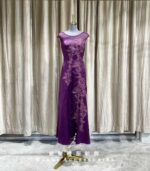 紫色緞面古風立體繡花媽媽禮服