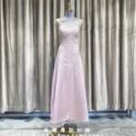 粉色緞面刺繡花A字媽媽禮服