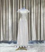 粉色典雅金線立體刺繡媽媽禮服