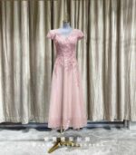 粉色立體縫珠蕾絲A字媽媽禮服