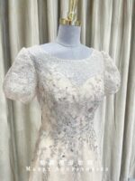 粉色蕾絲領口格紋流線媽媽禮服