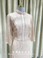 粉色蕾絲古風旗袍媽媽禮服