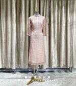 粉色蕾絲古風旗袍媽媽禮服