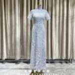 灰色立體葉子亮片媽媽禮服