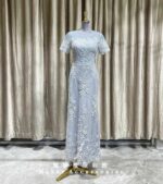 灰色立體葉子亮片媽媽禮服