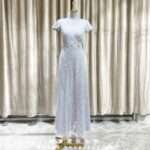 紫藍色縫珠鑲鑽收腰媽媽禮服