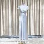 灰色緞面蝴蝶結收腰透紗媽媽禮服