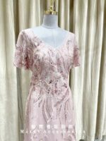 粉色紋路亮片澎澎袖媽媽禮服