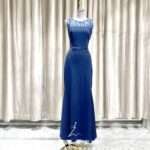 藍色無袖腰身簍空魚尾媽媽禮服