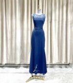 藍色無袖腰身簍空魚尾媽媽禮服