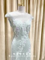 綠色網紗繡花A字媽媽禮服