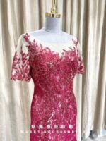 紅色蕾絲A字媽媽禮服