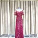 紅色蕾絲A字媽媽禮服