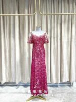 紅色蕾絲A字媽媽禮服