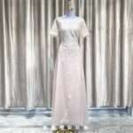 粉色短袖蕾絲繡花A字媽媽禮服